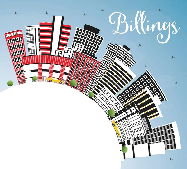 Billings Montana City Skyline Color Buildings Blue Sky Copy Space — Stock Vector