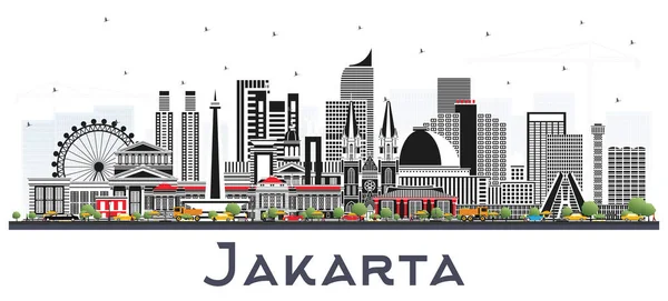 Jakarta Indonesia City Skyline Dengan Gray Buildings Terisolasi White Vector - Stok Vektor
