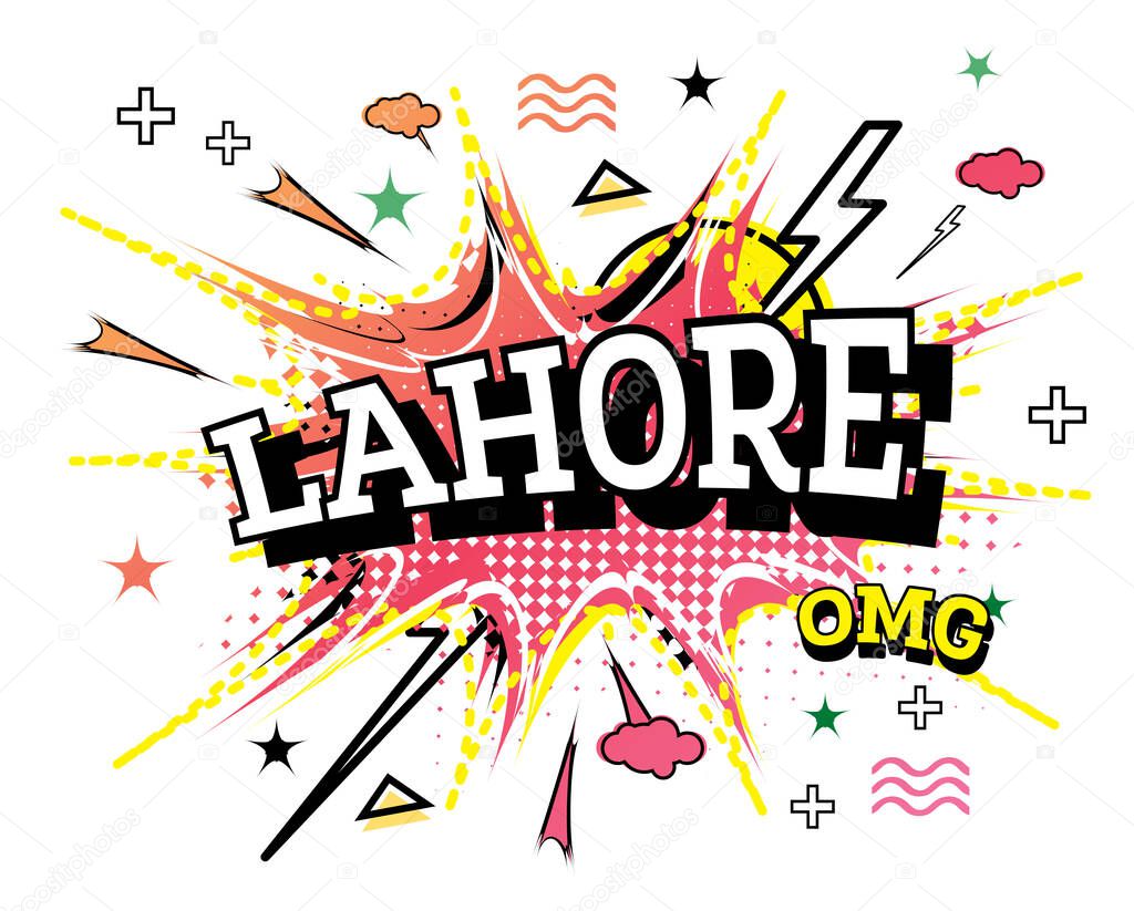 Lahore Comic Text in Pop Art Style Isolated on White Background. Vector Illustration.