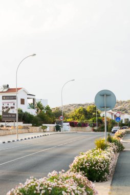 Protaras. Cyprus - October 9, 2018: Street with Villas and Cottages in Protaras on Cyprus.