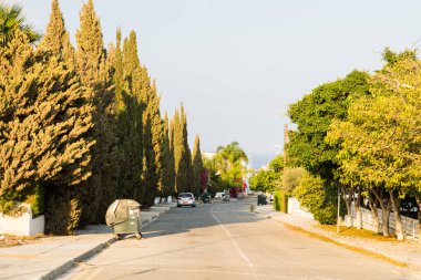 Protaras. Cyprus - October 9, 2018: Street with Villas and Cottages in Protaras on Cyprus.