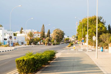 Protaras. Cyprus - October 9, 2018: Street with Villas and Cottages in Protaras on Cyprus.