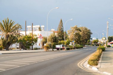 Protaras. Cyprus - October 9, 2018: Street with Villas and Cottages in Protaras on Cyprus.
