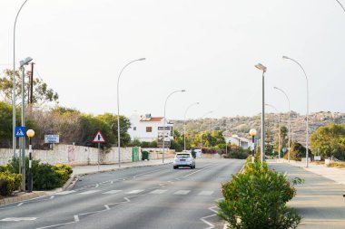 Protaras. Cyprus - October 9, 2018: Street with Villas and Cottages in Protaras on Cyprus.