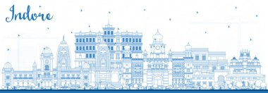 Indore India City Skyline ve Blue Buildings 'in ana hatları. Vektör İllüstrasyonu. Tarihi ve Modern Mimariyle İş Seyahat ve Turizm Konsepti. Landmark 'lı Indore Madhya Pradesh Şehri.
