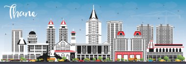 Gri Binalar ve Mavi Gökyüzü ile Thane India City Skyline. Vektör İllüstrasyonu. Tarihi ve Modern Mimariyle İş Seyahat ve Turizm Konsepti. Simgeli Thane Şehir Alanı.