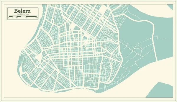 Belem Brasil Mapa Cidade Estilo Retro Mapa Contorno Ilustração Vetorial — Vetor de Stock