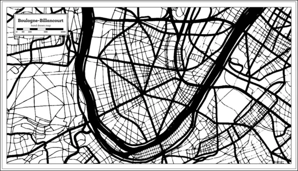 Boulogne Billancourt Francia Mapa Ciudad Blanco Negro Estilo Retro Mapa — Vector de stock