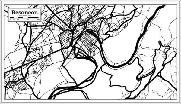 Besancon France Mapa Ciudad Blanco Negro Color Estilo Retro Mapa — Archivo Imágenes Vectoriales