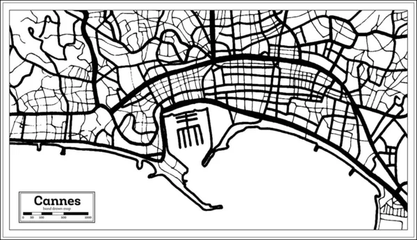 Cannes France City Map Black White Color Retro Style Outline — Stock Vector