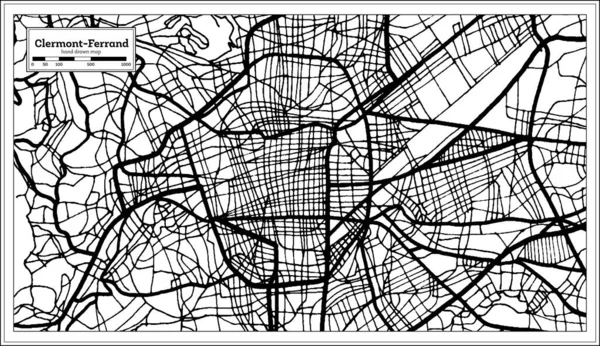 Clermont Ferrand Francie Mapa Města Černé Bílé Barvě Retro Stylu — Stockový vektor