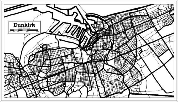 ダンケルクフランス都市地図レトロスタイルで黒と白の色で 概要図 ベクターイラスト — ストックベクタ