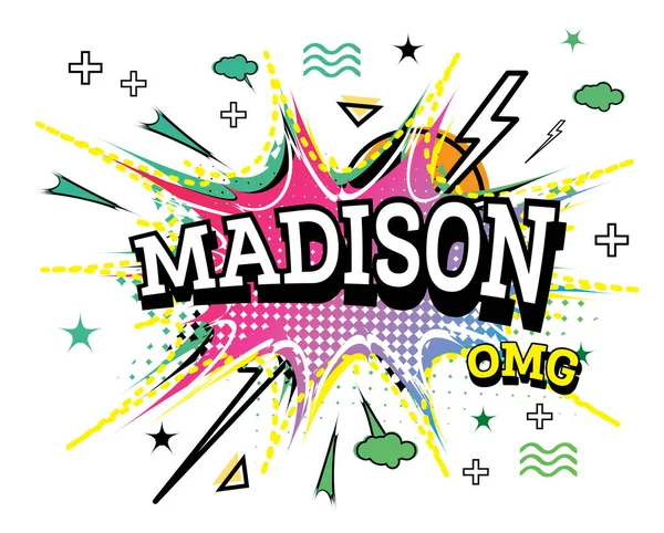 Madison Comic Text Pop Art Style Isolated White Background Vector — Stock Vector