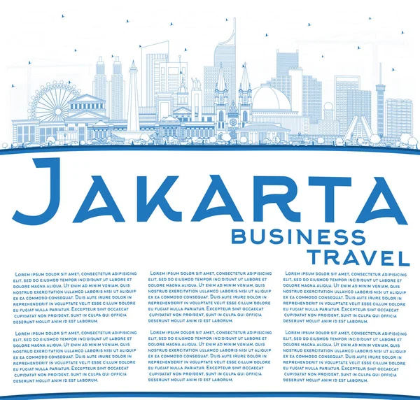 Outline Jakarta Indonesia City Skyline Con Edifici Blu Spazio Copia — Vettoriale Stock