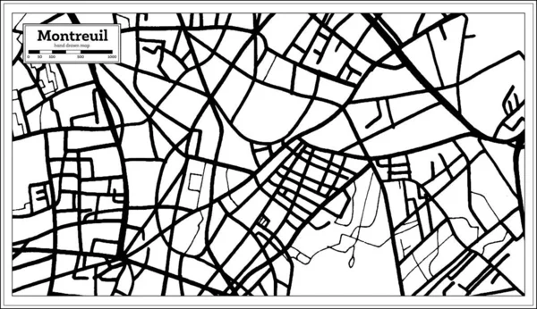 Montreuil Francie Mapa Města Černé Bílé Barvě Retro Stylu Obrysová — Stockový vektor