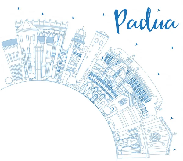Esquema Padua Italia Ciudad Skyline Con Edificios Azules Espacio Copia — Vector de stock