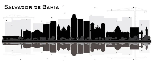 Salvador Bahia City Skyline Silhouette Con Edifici Neri Riflessioni Isolate — Vettoriale Stock