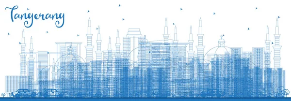 Bosquejo Tangerang Indonesia City Skyline Con Edificios Azules Ilustración Vectorial — Vector de stock