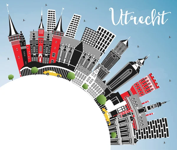 Utrecht Netherlands City Skyline Con Edificios Color Cielo Azul Espacio — Vector de stock