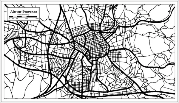 Aix Provenceフランス都市地図レトロなスタイルで黒と白の色で 概要図 ベクターイラスト — ストックベクタ