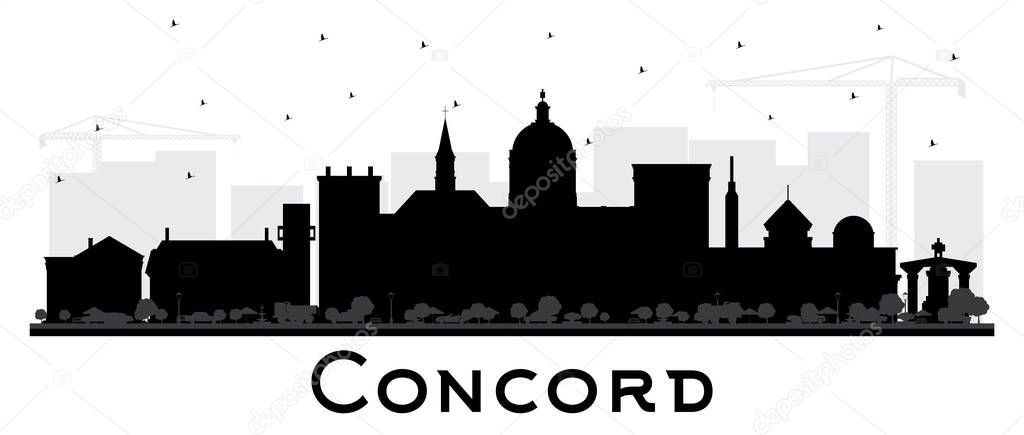Concord New Hampshire City Skyline Silhouette with Black Buildings Isolated on White. Vector Illustration. Business Travel and Tourism Concept with Historic and Modern Architecture. Concord USA Cityscape with Landmarks.