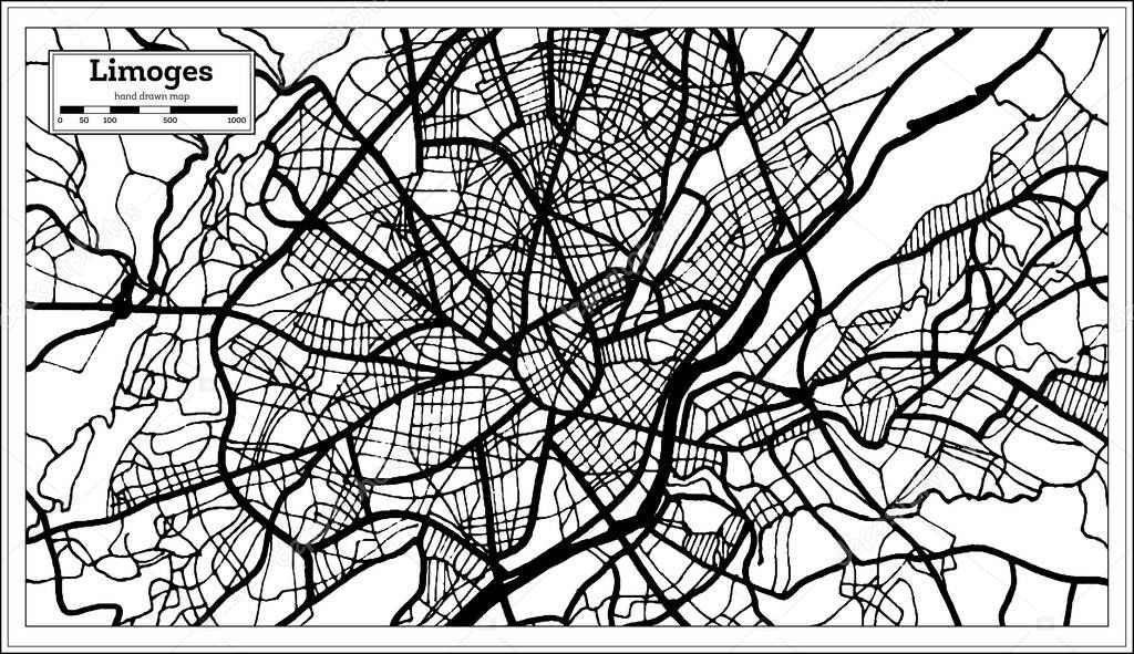 Limoges France City Map in Black and White Color in Retro Style. Outline Map. Vector Illustration.