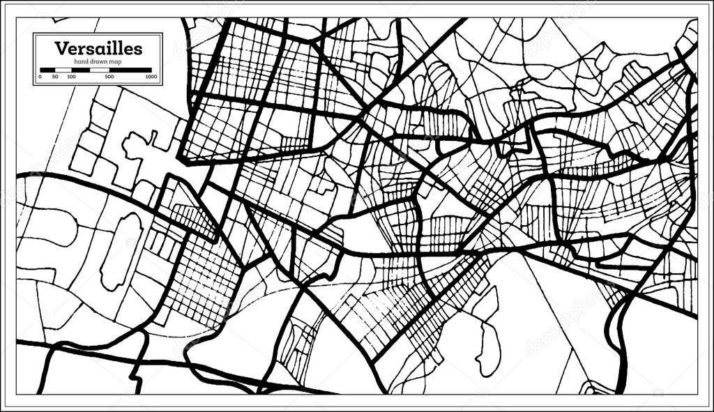 Versailles France City Map in Black and White Color in Retro Style. Outline Map. Vector Illustration.