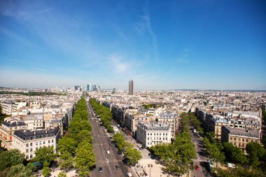 Paris Skyline. La Defans İş Alanı, La Grande Armee Bulvarı. Zafer Takı 'ndan görüntü. Paris, Fransa, Avrupa.