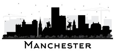 Manchester New Hampshire City Skyline Silhouette ve White 'da izole edilmiş siyah binalar. Vektör İllüstrasyonu. Tarihi ve Modern Mimariyle İş Seyahat ve Turizm Konsepti. Manchester ABD Şehir Manzarası.