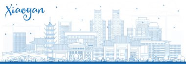 Xiaogan China City Skyline ve Blue Buildings 'in ana hatları. Vektör İllüstrasyonu. Tarihi ve Modern Mimariyle İş Seyahat ve Turizm Konsepti. Simgeli Xiaogan Şehir Manzarası.