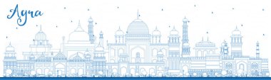 Ana hatlarıyla Agra India City Skyline ve Blue Buildings. Vektör İllüstrasyonu. Tarihi Mimariyle İş Seyahati ve Turizm Konsepti. Agra Uttar Pradesh Şehir Manzarası.