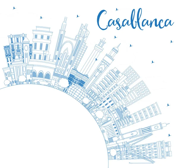 Outline Casablanca Morocco City Skyline Con Edifici Blu Spazio Copia — Vettoriale Stock