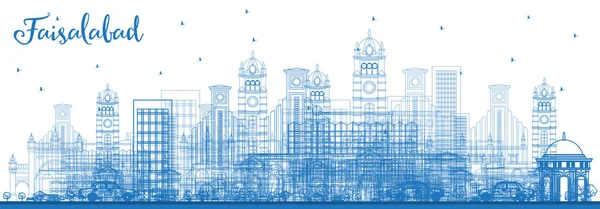 Outline Faisalabad Pakistan City Skyline Con Blue Buildings Illustrazione Vettoriale — Vettoriale Stock