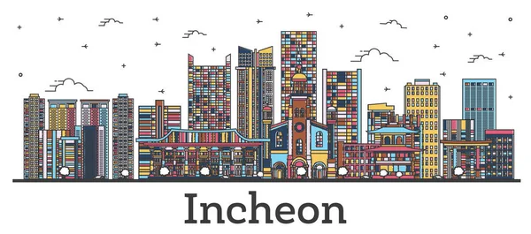 Esquema Incheon Corea Del Sur City Skyline Con Edificios Color — Vector de stock