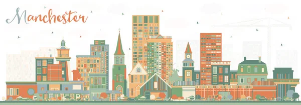 Manchester New Hampshire City Skyline Avec Bâtiments Couleur Illustration Vectorielle — Image vectorielle