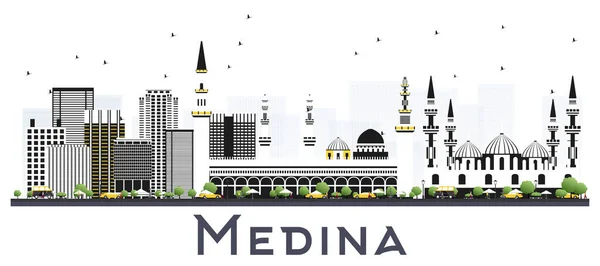 Medina Saudi Arabia City Skyline Con Edificios Grises Aislados Blanco — Vector de stock