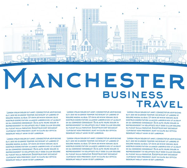 Décrivez Manchester New Hampshire City Skyline Avec Des Bâtiments Bleus — Image vectorielle