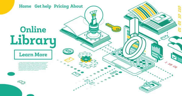 Online Library Outline Isometric Education Concept Векторна Ілюстрація Open Book — стоковий вектор