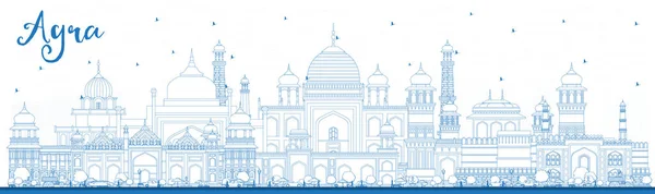 Очертания Agra India City Skyline Голубыми Зданиями Векторная Иллюстрация Концепция — стоковый вектор