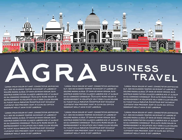 Agra India City Skyline Met Color Buildings Blue Sky Copy — Stockvector