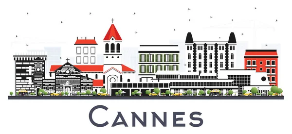 Cannes France City Skyline Com Edifícios Cinzentos Isolados Branco Ilustração —  Vetores de Stock