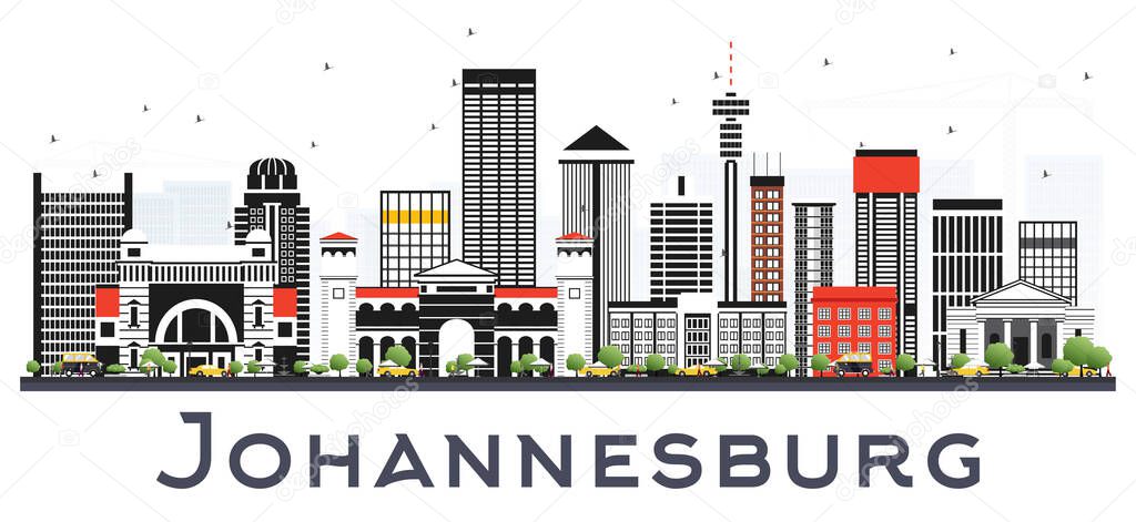 Johannesburg South Africa City Skyline with Gray Buildings Isolated on White. Vector Illustration. Business Travel and Tourism Concept with Modern Buildings. Johannesburg Cityscape with Landmarks.