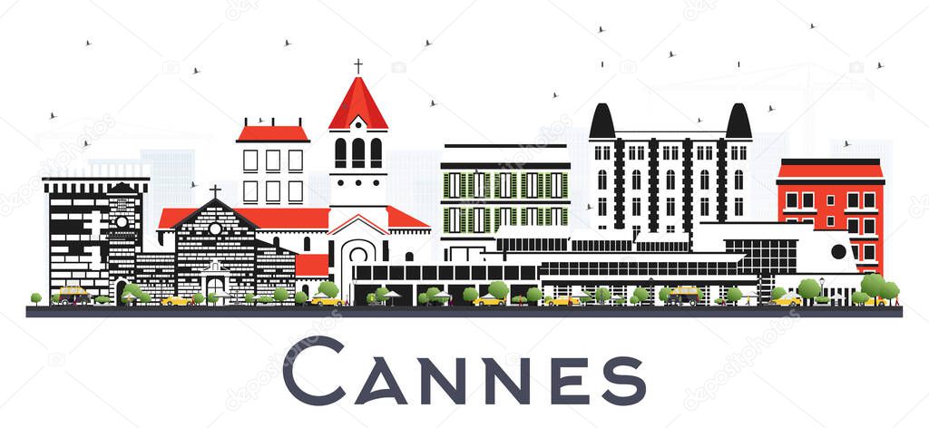 Cannes France City Skyline with Gray Buildings Isolated on White. Vector Illustration. Business Travel and Tourism Concept with Modern and Historic Architecture. Cannes Cityscape with Landmarks.