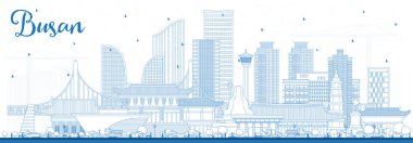 Outline Busan South Korea City Skyline with Blue Buildings. Vector Illustration. Business Travel and Tourism Concept with Historic and Modern Architecture. Busan Cityscape with Landmarks. clipart