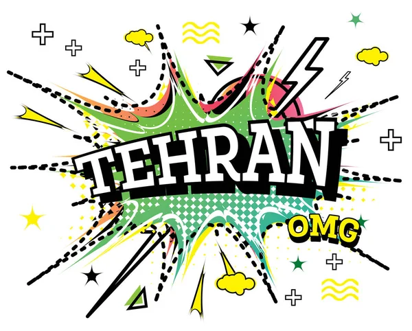 Teheran Comic Text Pop Art Style Isolerad Vit Bakgrund Vektor — Stock vektor
