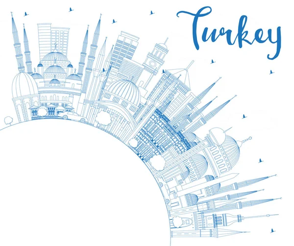 Outline Turkey City Skyline Blue Buildings Copy Space Vector Illustration — Stock Vector