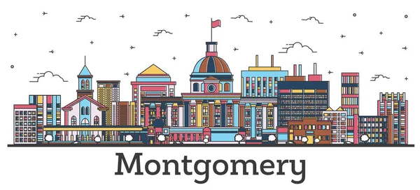 Esquema Montgomery Alabama City Skyline Con Edificios Color Aislados Blanco — Vector de stock