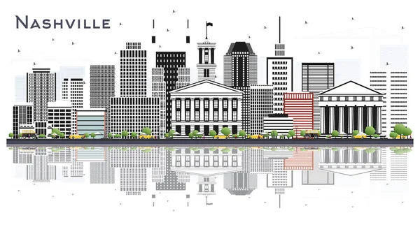 Nashville Tennessee City Skyline Con Edificios Color Reflexiones Aisladas Blanco — Vector de stock
