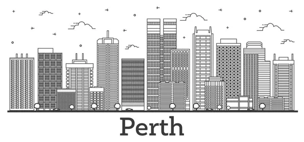 Obrys Perth Australia City Skyline Moderními Budovami Izolované Bílém Vektorová — Stockový vektor