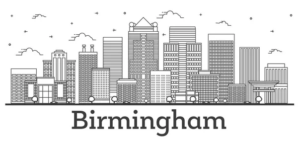 Birmingham Alabama City Skyline 'ın ana hatlarıyla Modern Binalar beyaza izole edildi. Vektör İllüstrasyonu. Birmingham ABD Tarihi Simgeli Şehir.